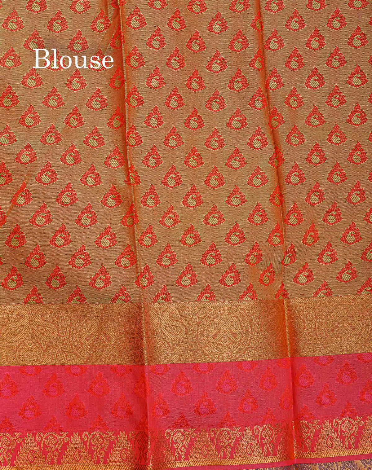 Semi Silk Saree - Green Colour Body With Contrast Tomato Red Blouse