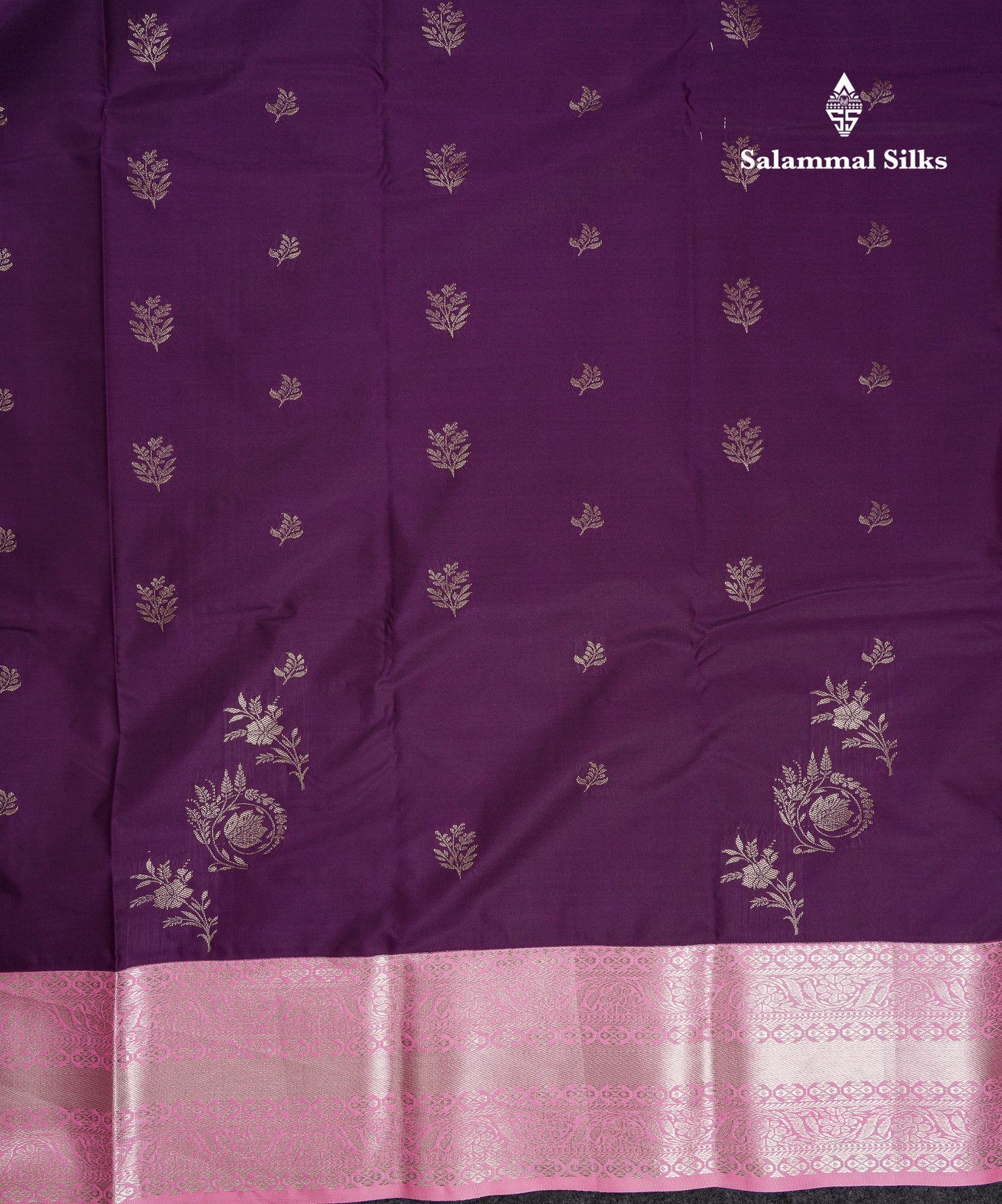 Beautiful Violet Semi Silk Saree With Contrast Baby Pink Traditional Border
