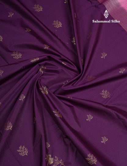 Beautiful Violet Semi Silk Saree With Contrast Baby Pink Traditional Border