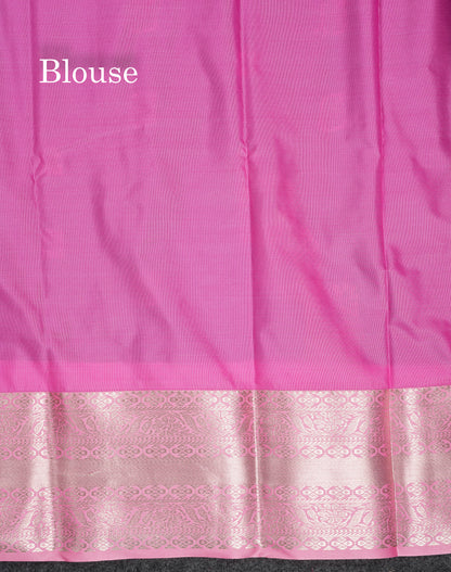 Beautiful Violet Semi Silk Saree With Contrast Baby Pink Traditional Border