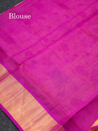 Beautiful Onion Pink Kalamkari Design Pure Silk Cotton Saree With Contrast Violet Border