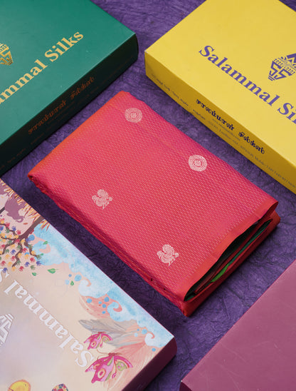 Beautiful Pink Fancy Pure Kanjivaram Silk Saree With Contrast Sapphire Green Blouse