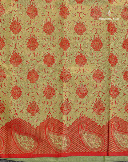 Semi Silk Saree - Pista Green Colour Body With Contrast Maroon Turning Fancy Border