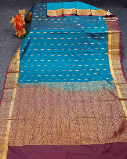 Beautiful Olive Green Malli Moggu Butta Semi Silk Saree With Contrast Dark Brown Fancy Border