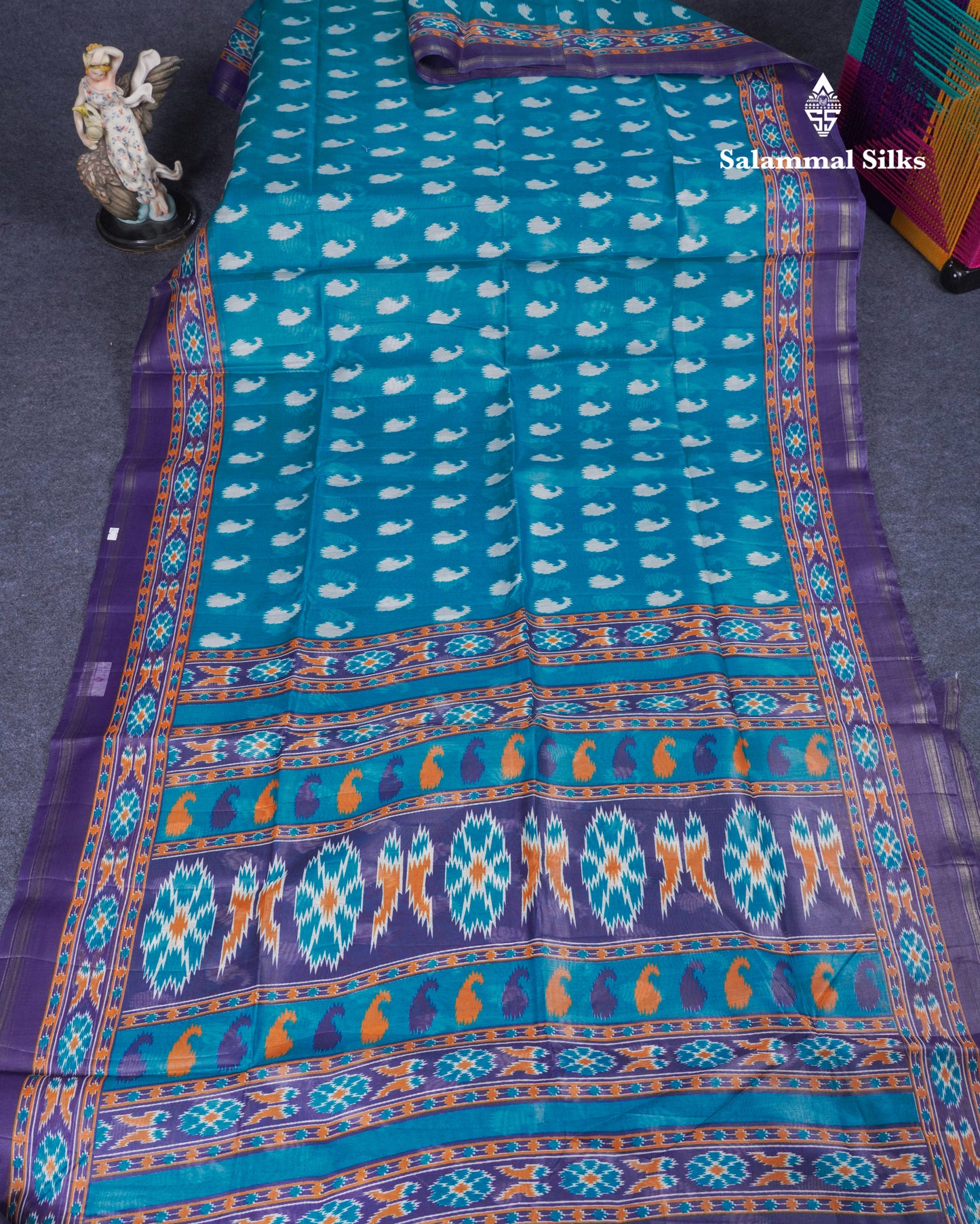 Beautiful Peacock Green Mixed Cotton Saree With Contrast Violet Blouse