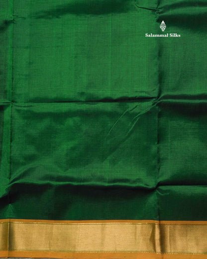 Bottle Green Plain Pure Silk Cotton Saree With Contrast Mustard Yellow Border