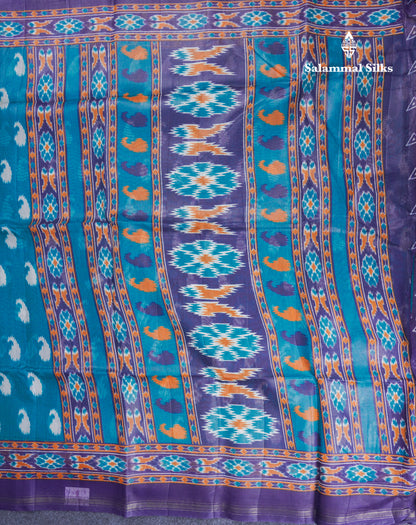 Beautiful Peacock Green Mixed Cotton Saree With Contrast Violet Blouse