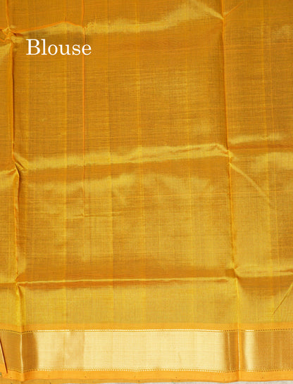 Bottle Green Plain Pure Silk Cotton Saree With Contrast Mustard Yellow Border