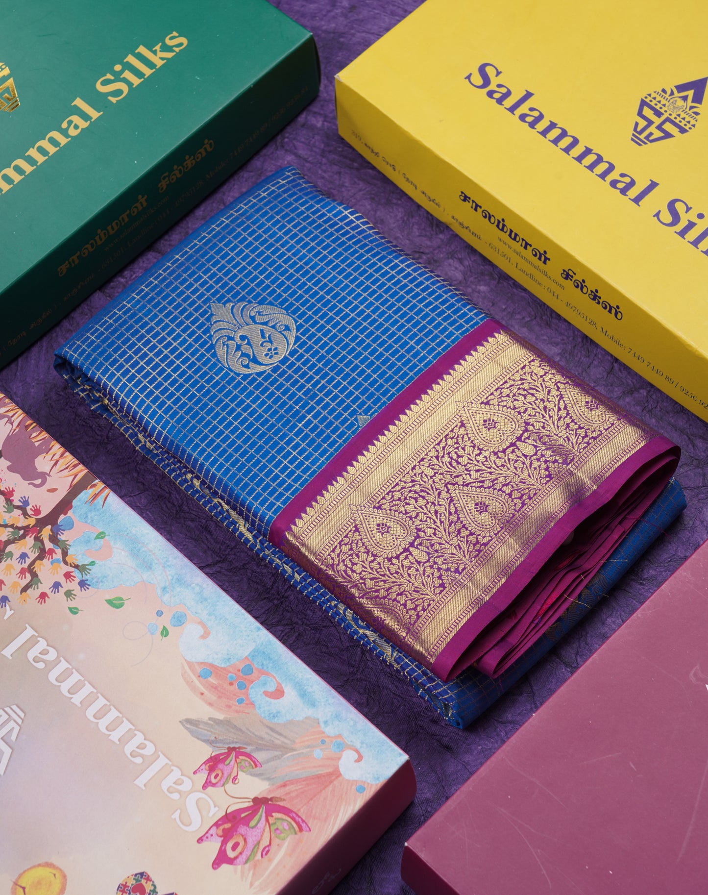 Beautiful Anandha Blue Pure Kanjivaram Silk Saree With Contrast Magenta Traditional Border