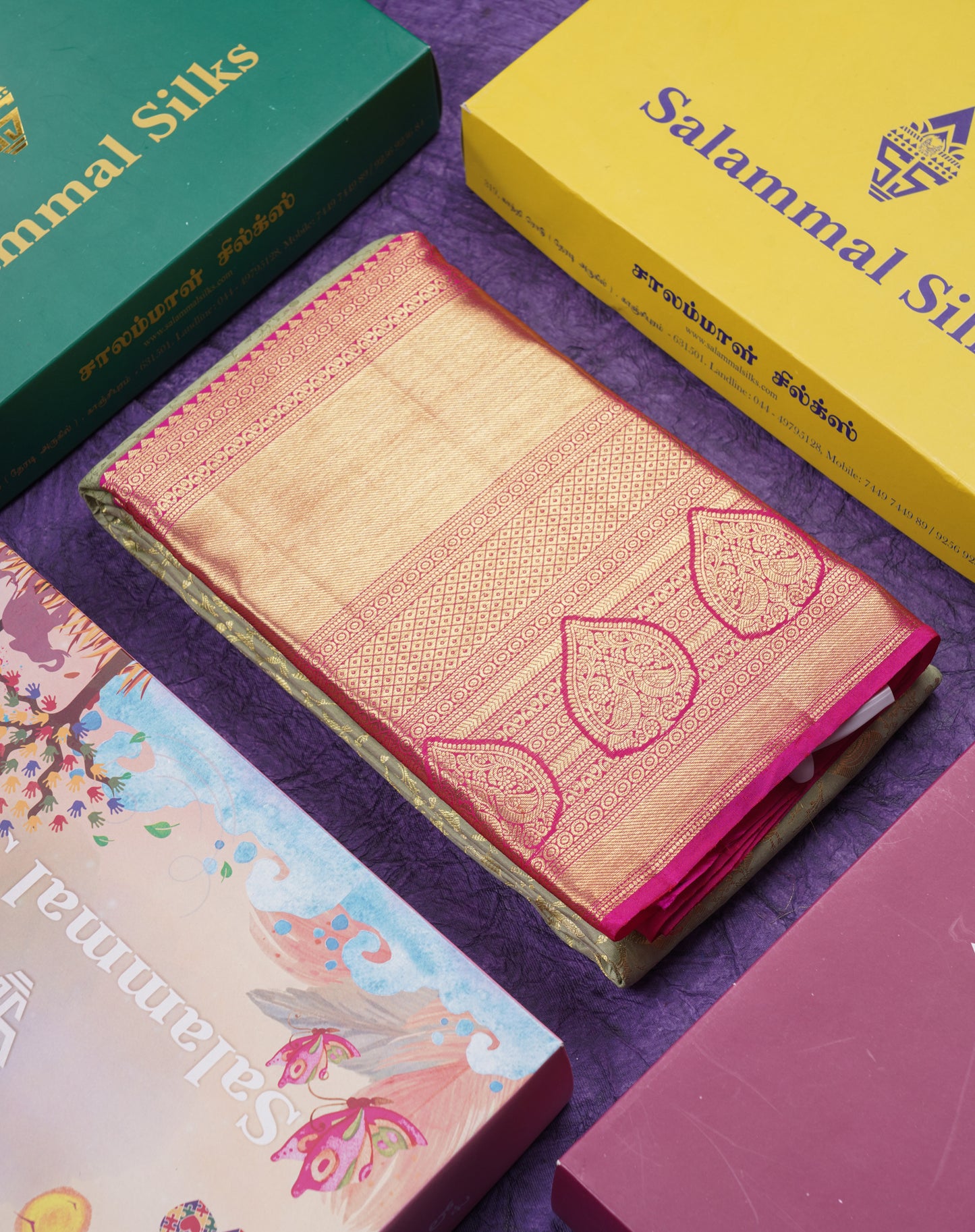 Beautiful Pista Green Bridal Pure Kanjivaram Silk Saree With Contrast Pink Traditional Evening Morning Border