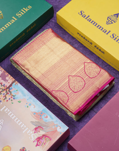 Beautiful Pista Green Bridal Pure Kanjivaram Silk Saree With Contrast Pink Traditional Evening Morning Border