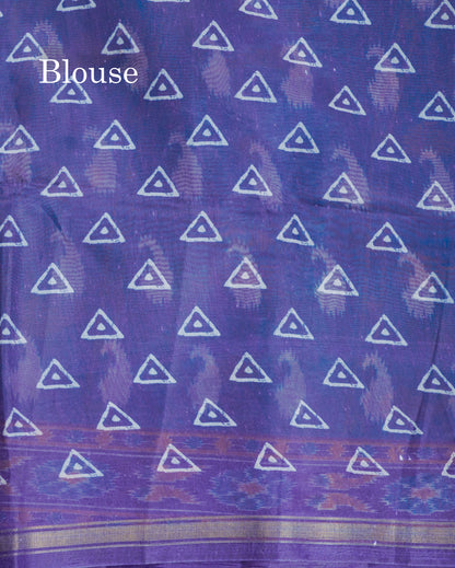 Beautiful Peacock Green Mixed Cotton Saree With Contrast Violet Blouse