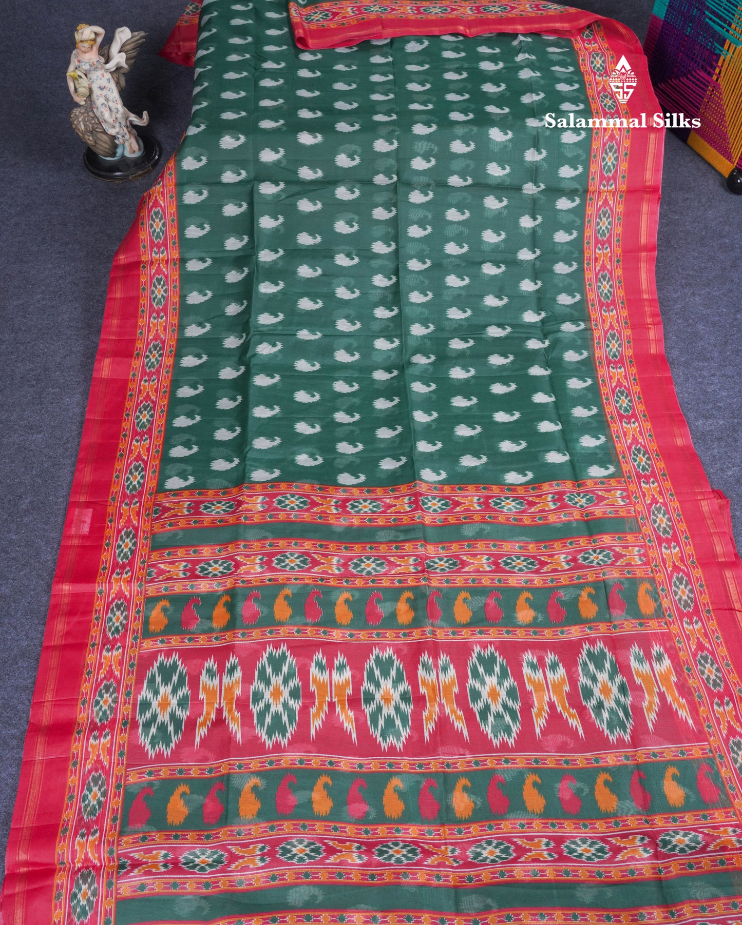 Beautiful Peacock Green Mixed Cotton Saree With Contrast Violet Blouse
