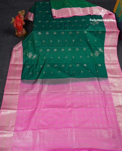 Beautiful Violet Semi Silk Saree With Contrast Baby Pink Traditional Border