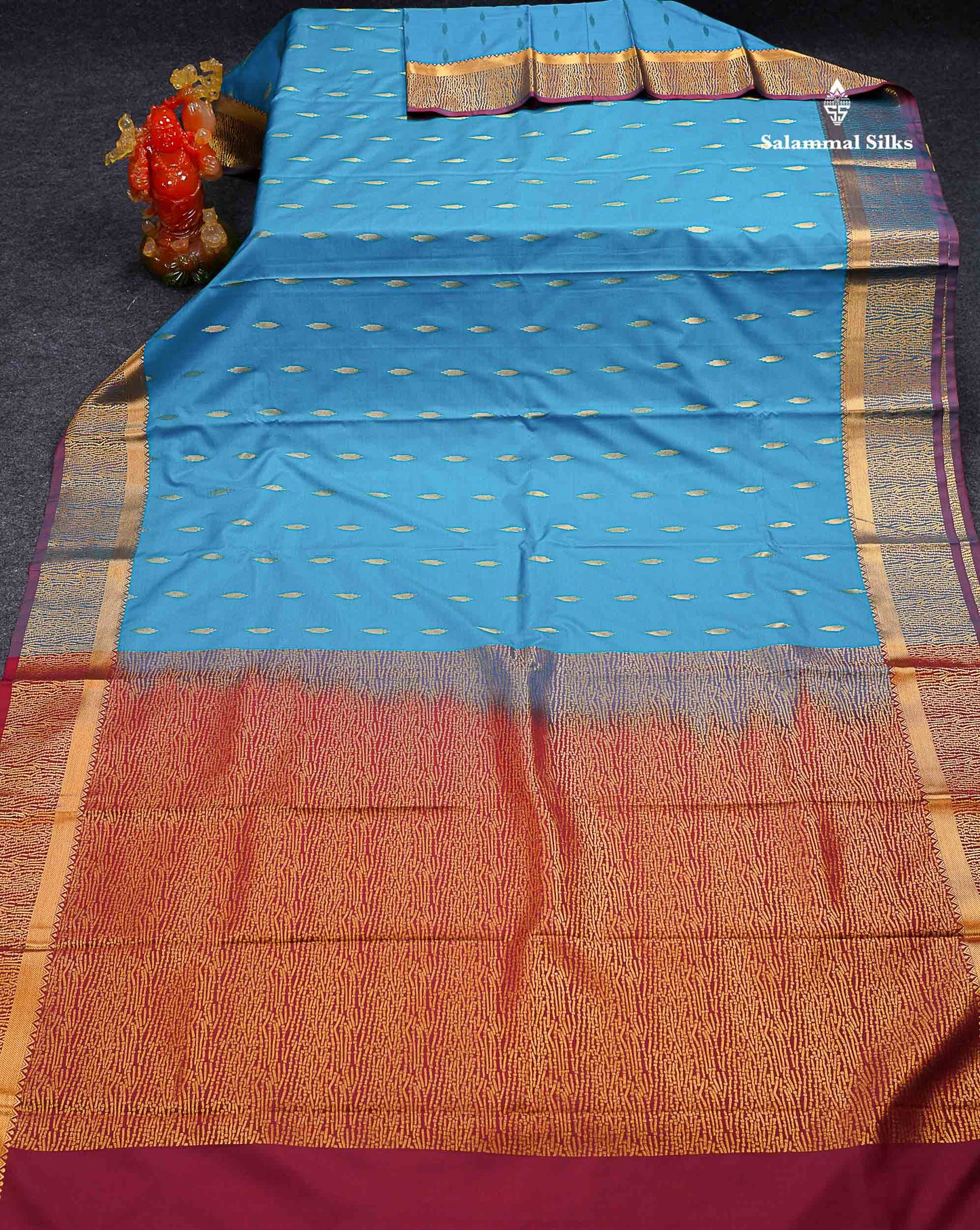 Beautiful Olive Green Malli Moggu Butta Semi Silk Saree With Contrast Dark Brown Fancy Border