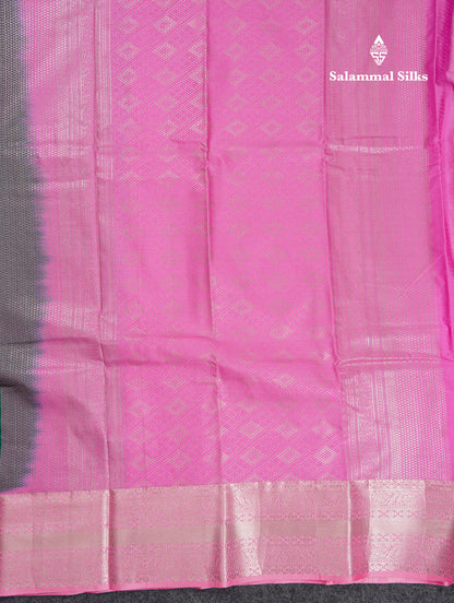 Beautiful Violet Semi Silk Saree With Contrast Baby Pink Traditional Border