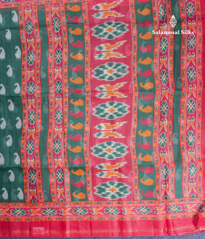 Beautiful Peacock Green Mixed Cotton Saree With Contrast Violet Blouse