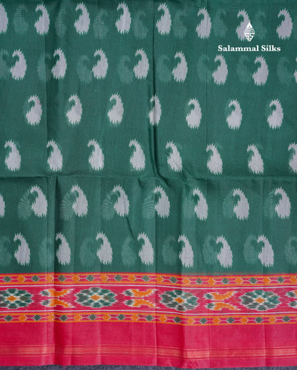 Beautiful Peacock Green Mixed Cotton Saree With Contrast Violet Blouse