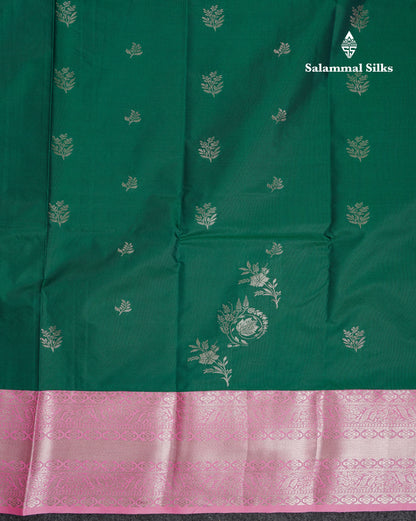 Beautiful Violet Semi Silk Saree With Contrast Baby Pink Traditional Border
