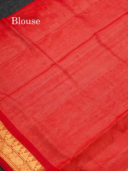 White Plain Pure Silk Cotton Saree With Contrast Chilly Red Traditional Border