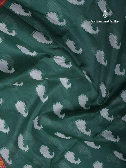 Beautiful Peacock Green Mixed Cotton Saree With Contrast Violet Blouse