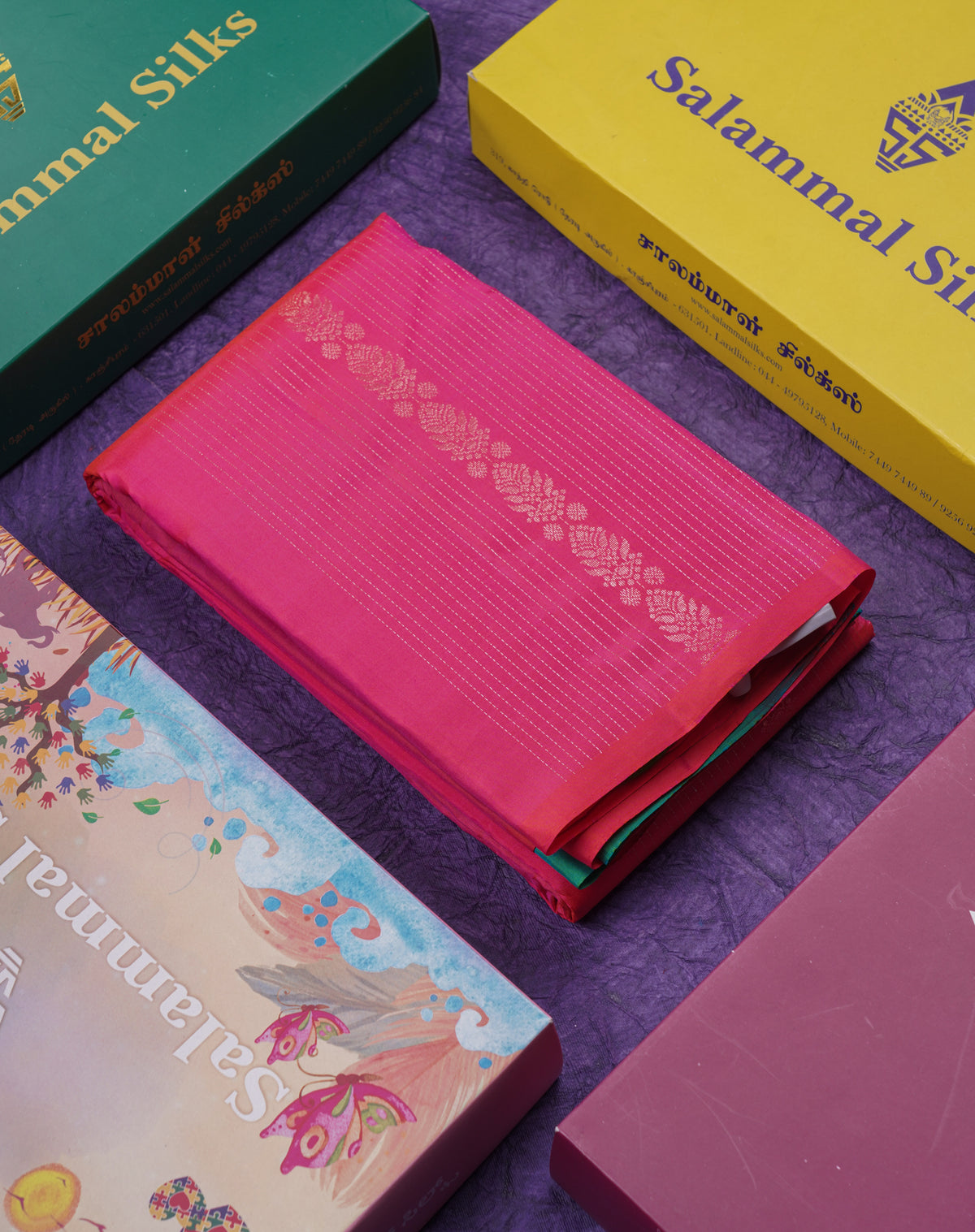 Beautiful Pink Fancy Pure Kanjivaram Silk Saree With Contrast Sapphire Green Blouse