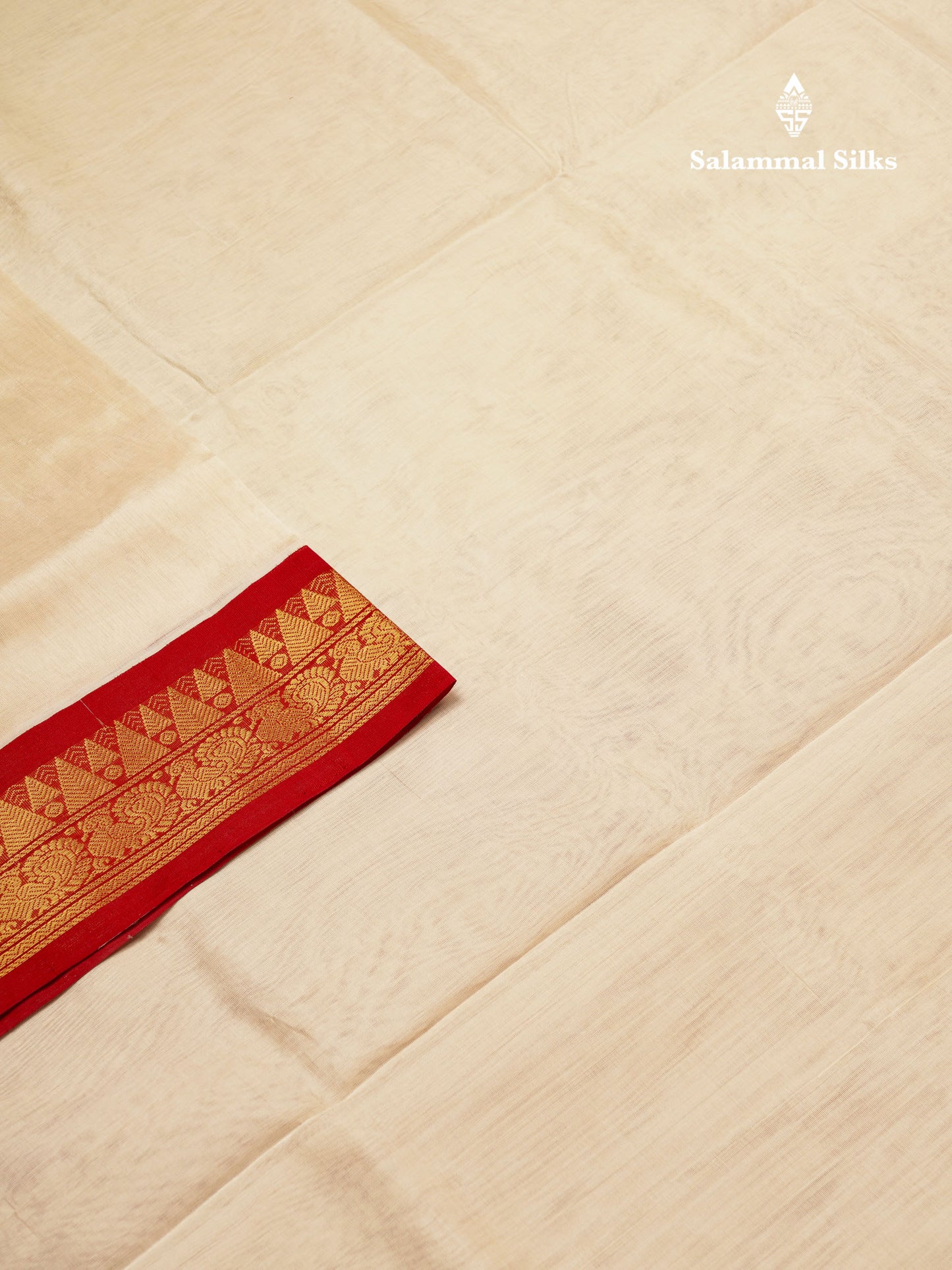 White Plain Pure Silk Cotton Saree With Contrast Chilly Red Traditional Border