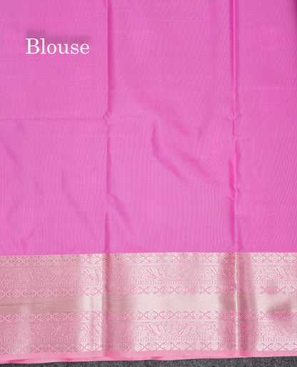 Beautiful Violet Semi Silk Saree With Contrast Baby Pink Traditional Border