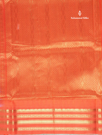 Lavender Tiny Zari Checks Pure Silk Cotton Saree With Contrast Orange Traditional Border