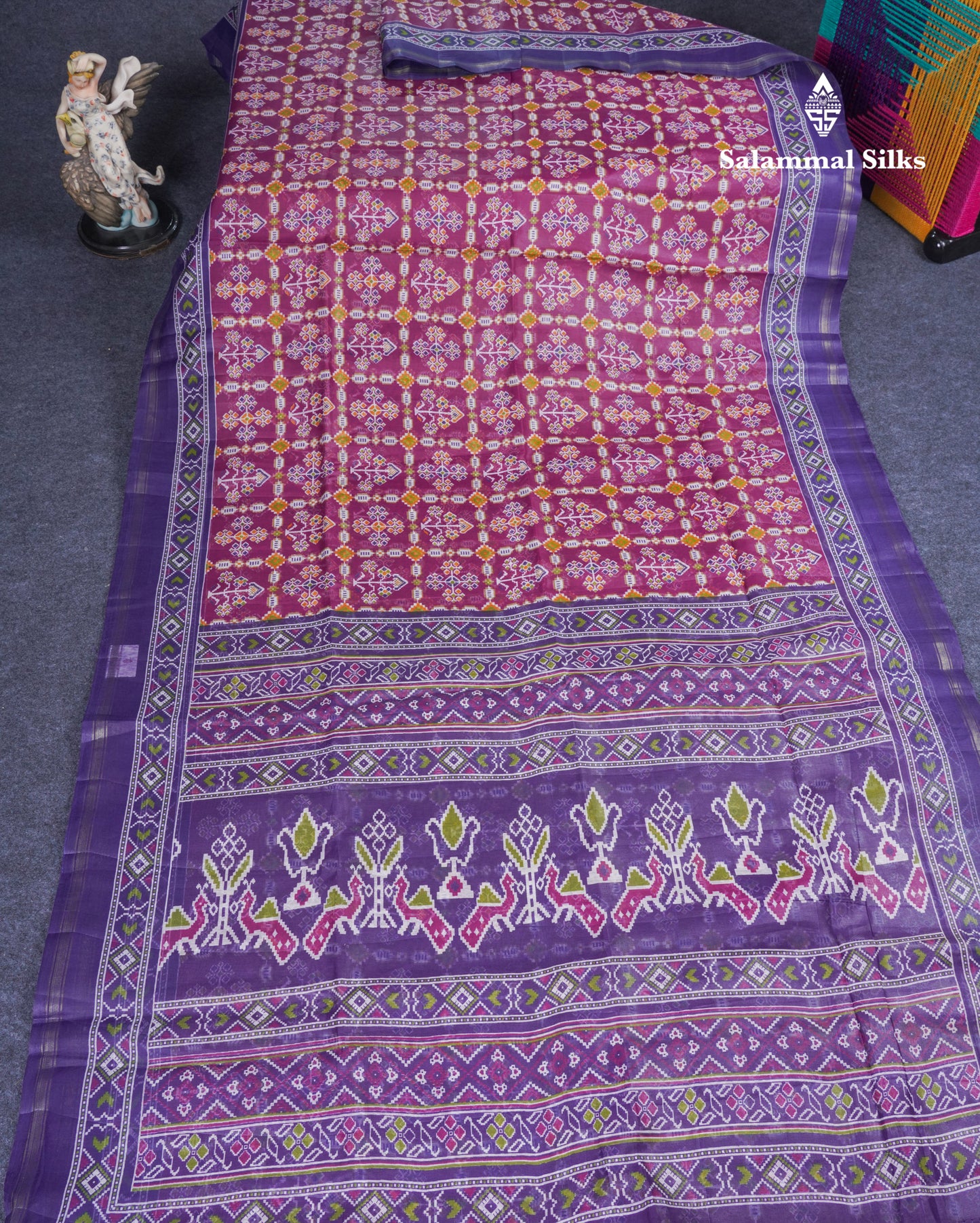 Beautiful Purple Mixed Cotton Saree With Contrast Saffire Green Blouse