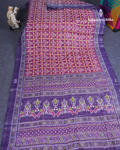 Beautiful Purple Mixed Cotton Saree With Contrast Saffire Green Blouse