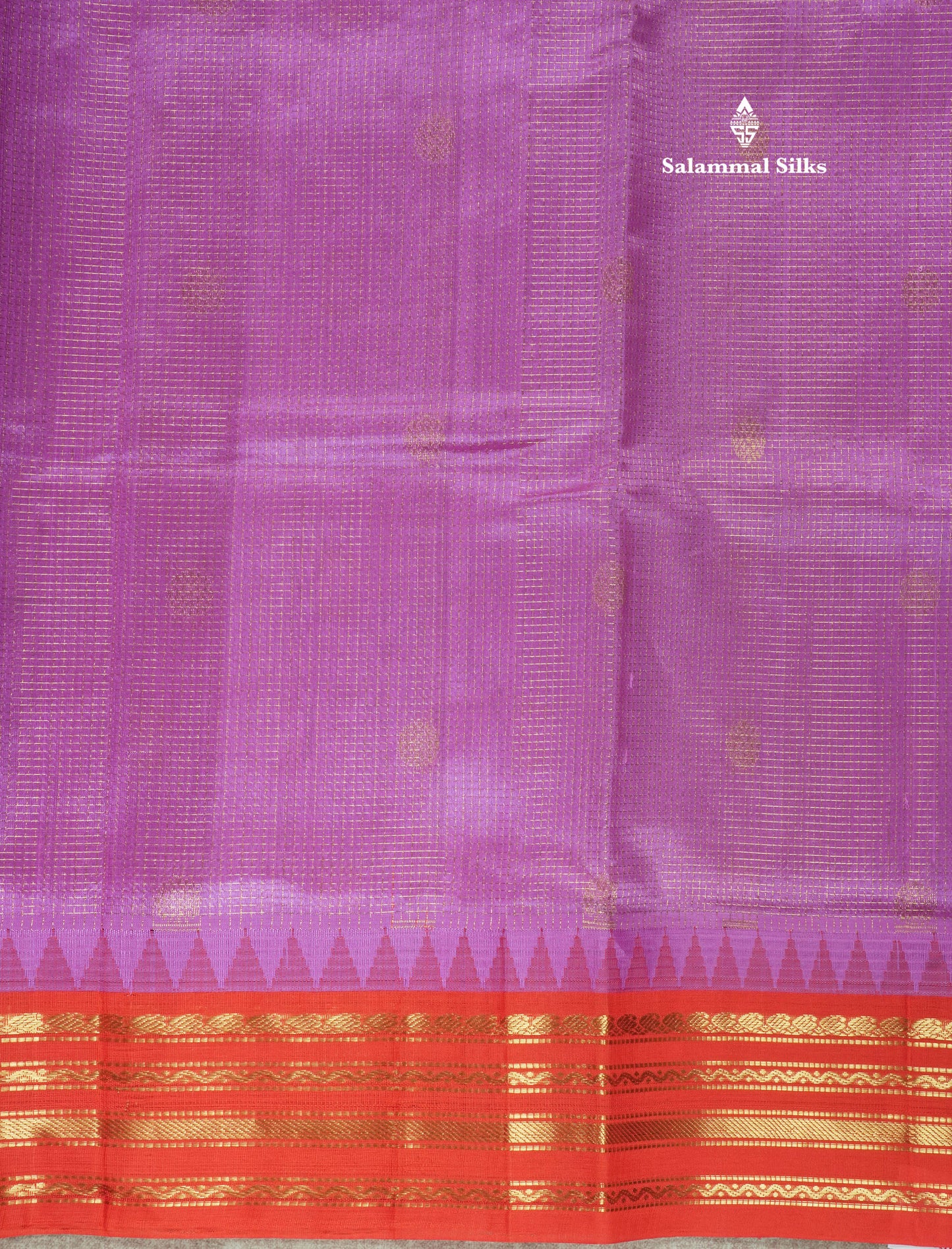Lavender Tiny Zari Checks Pure Silk Cotton Saree With Contrast Orange Traditional Border