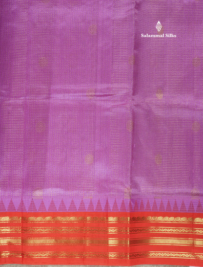 Lavender Tiny Zari Checks Pure Silk Cotton Saree With Contrast Orange Traditional Border