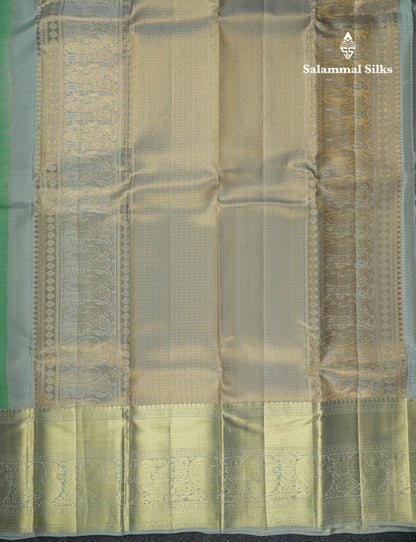 Light Green Bridal Pure Kanjivaram Silk Saree With Contrast Grey Border