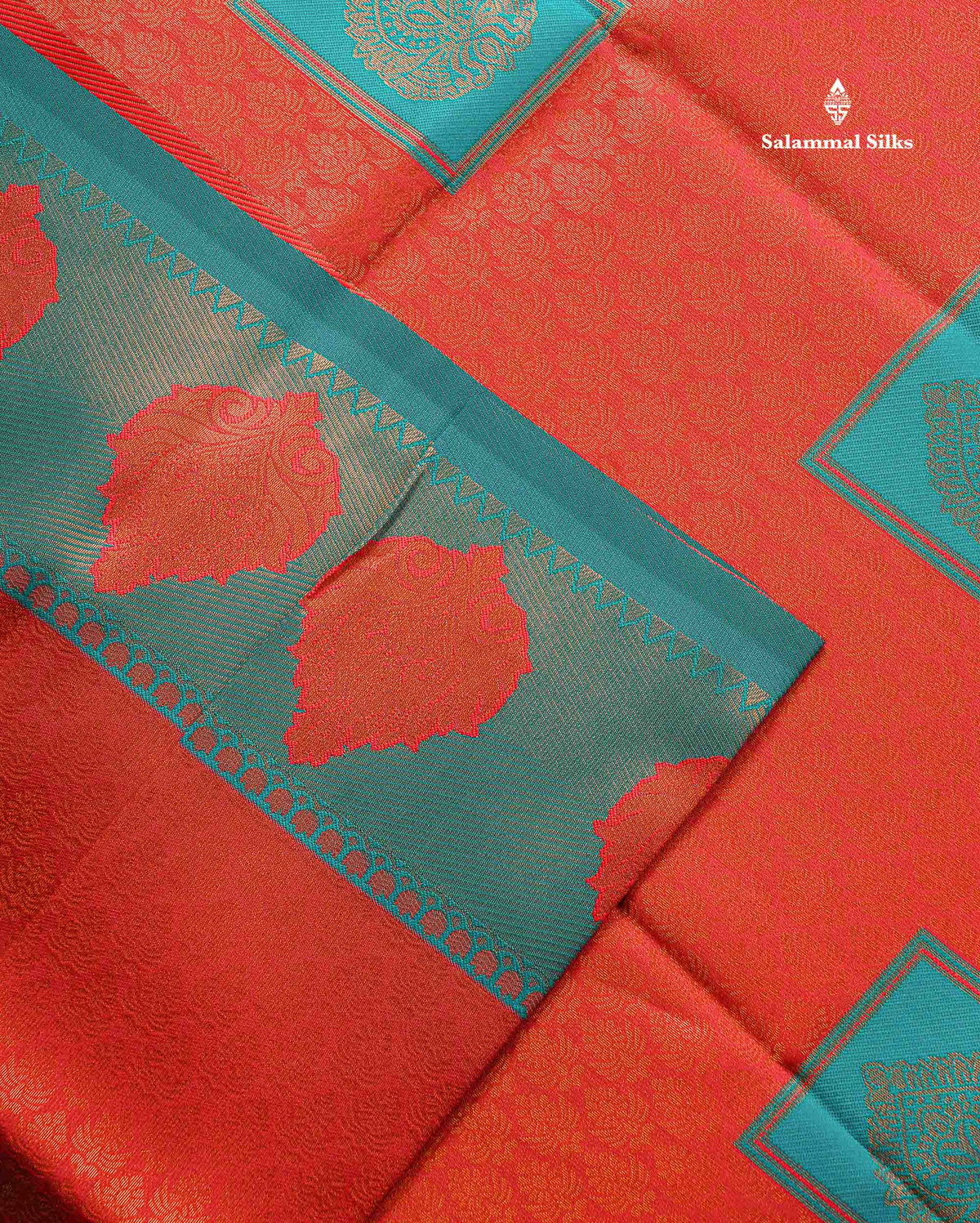 Semi Silk Saree - Peach Orange Colour Body With Contrast Teal Blue Border