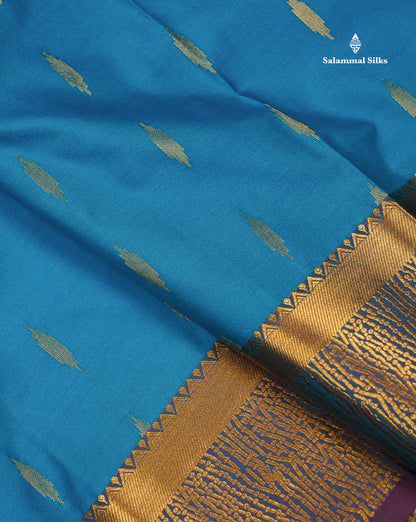 Beautiful Olive Green Malli Moggu Butta Semi Silk Saree With Contrast Dark Brown Fancy Border