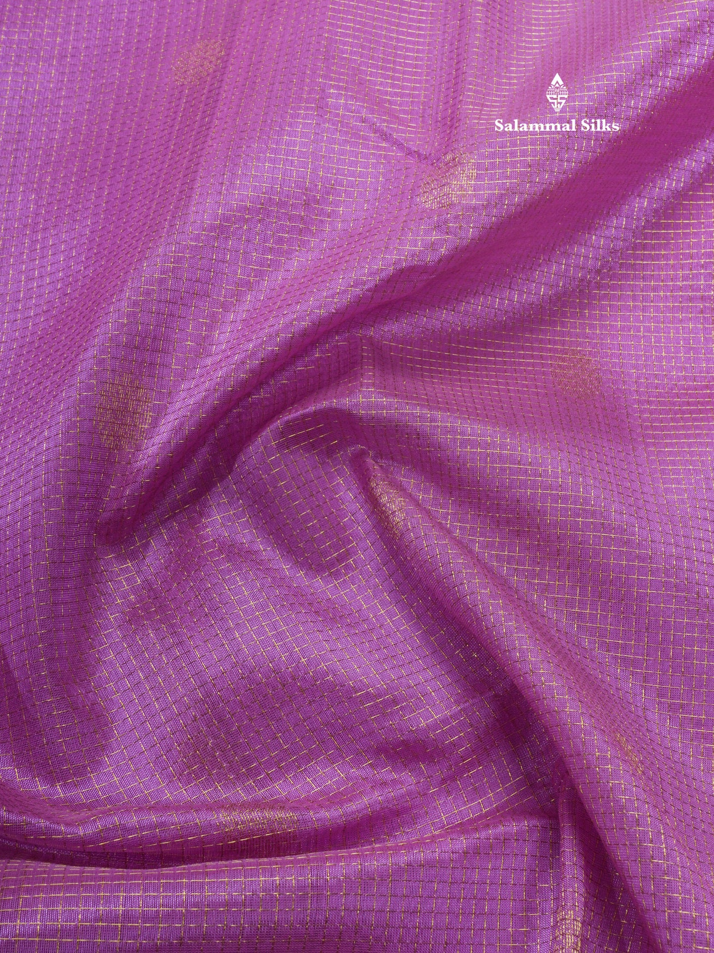 Lavender Tiny Zari Checks Pure Silk Cotton Saree With Contrast Orange Traditional Border