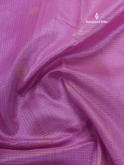 Lavender Tiny Zari Checks Pure Silk Cotton Saree With Contrast Orange Traditional Border