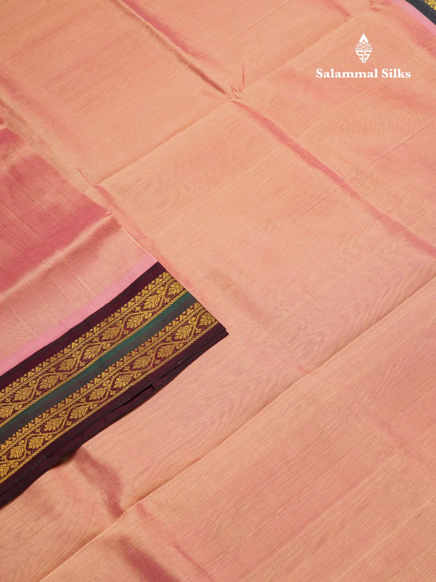 Onion Pink Pure Silk Cotton Saree With Contrast Dark Purple Traditional Border