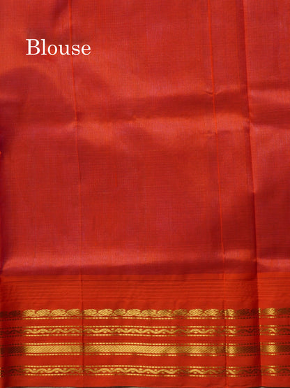 Lavender Tiny Zari Checks Pure Silk Cotton Saree With Contrast Orange Traditional Border