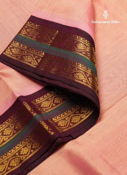 Onion Pink Pure Silk Cotton Saree With Contrast Dark Purple Traditional Border
