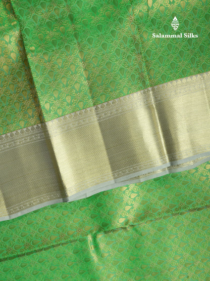 Light Green Bridal Pure Kanjivaram Silk Saree With Contrast Grey Border