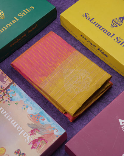 Beautiful Dual Tone Pink Small Checks Fancy Pure Kanjivaram Silk Saree With Contrast Manthulir Yellow Zari Lines Border