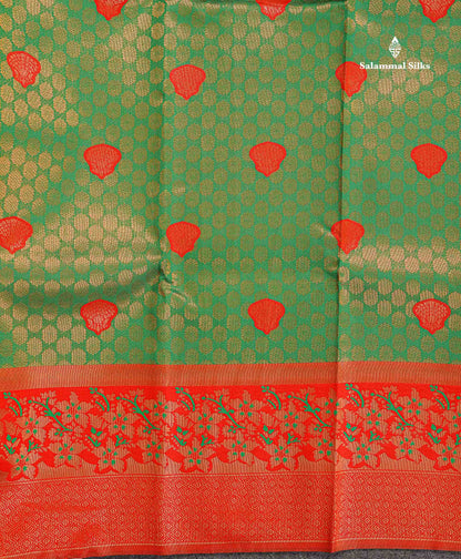 Semi Silk Saree - Peach Colour Body With Contrast Maroon Fancy Border