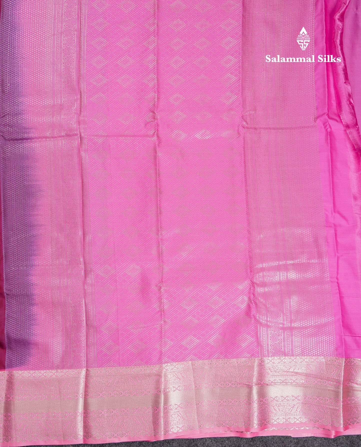 Beautiful Violet Semi Silk Saree With Contrast Baby Pink Traditional Border