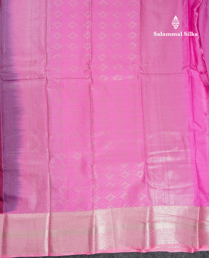 Beautiful Violet Semi Silk Saree With Contrast Baby Pink Traditional Border