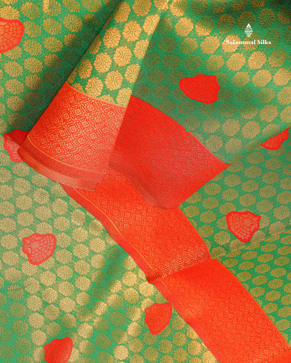Semi Silk Saree - Peach Colour Body With Contrast Maroon Fancy Border