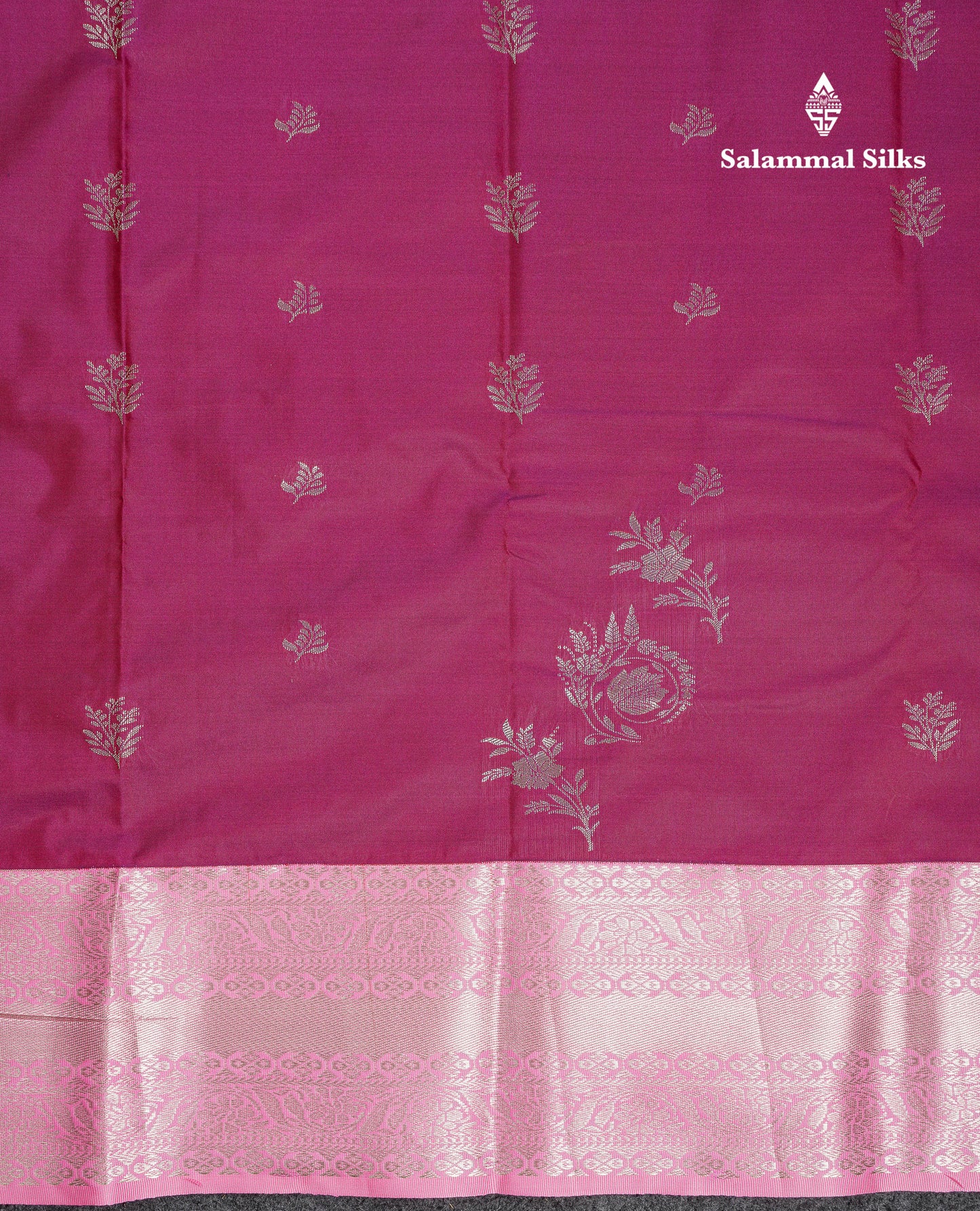 Beautiful Violet Semi Silk Saree With Contrast Baby Pink Traditional Border