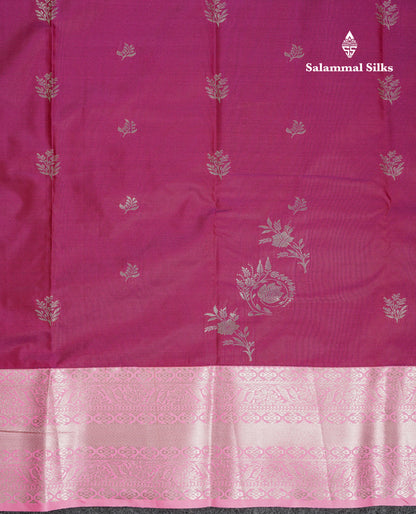 Beautiful Violet Semi Silk Saree With Contrast Baby Pink Traditional Border