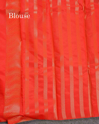 Semi Silk Saree - Peach Colour Body With Contrast Maroon Fancy Border